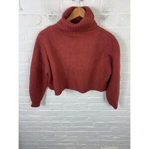 Dress Forum Women's Cold Elbow Chunky Turtleneck Cropped Sweater Rust Size S